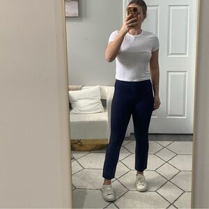 Tory Sport Trousers Crop Flare in Navy Black Stripe Side